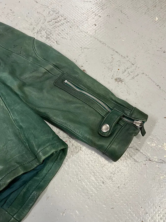 SS2012 Emporio Armani Green Biker Leather Jacket BRjutVr 7