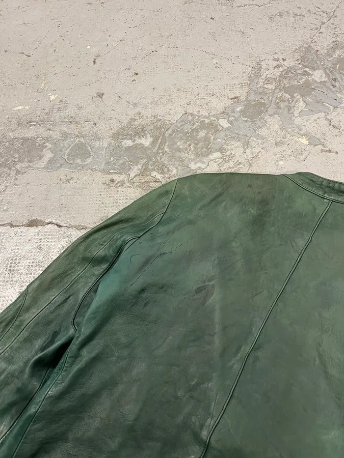 SS2012 Emporio Armani Green Biker Leather Jacket BRjutVr 8