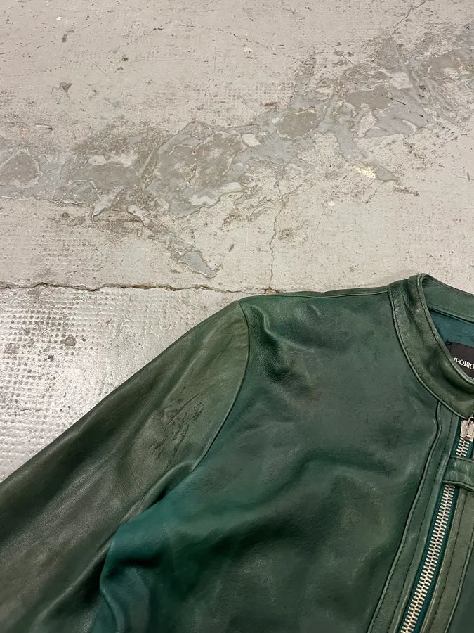 SS2012 Emporio Armani Green Biker Leather Jacket BRjutVr 9