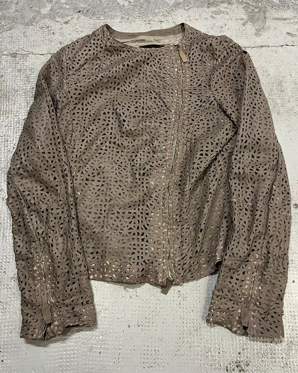 SS2012 Emporio Armani Taupe Perforated Leather Jacket LnLTUDV 0