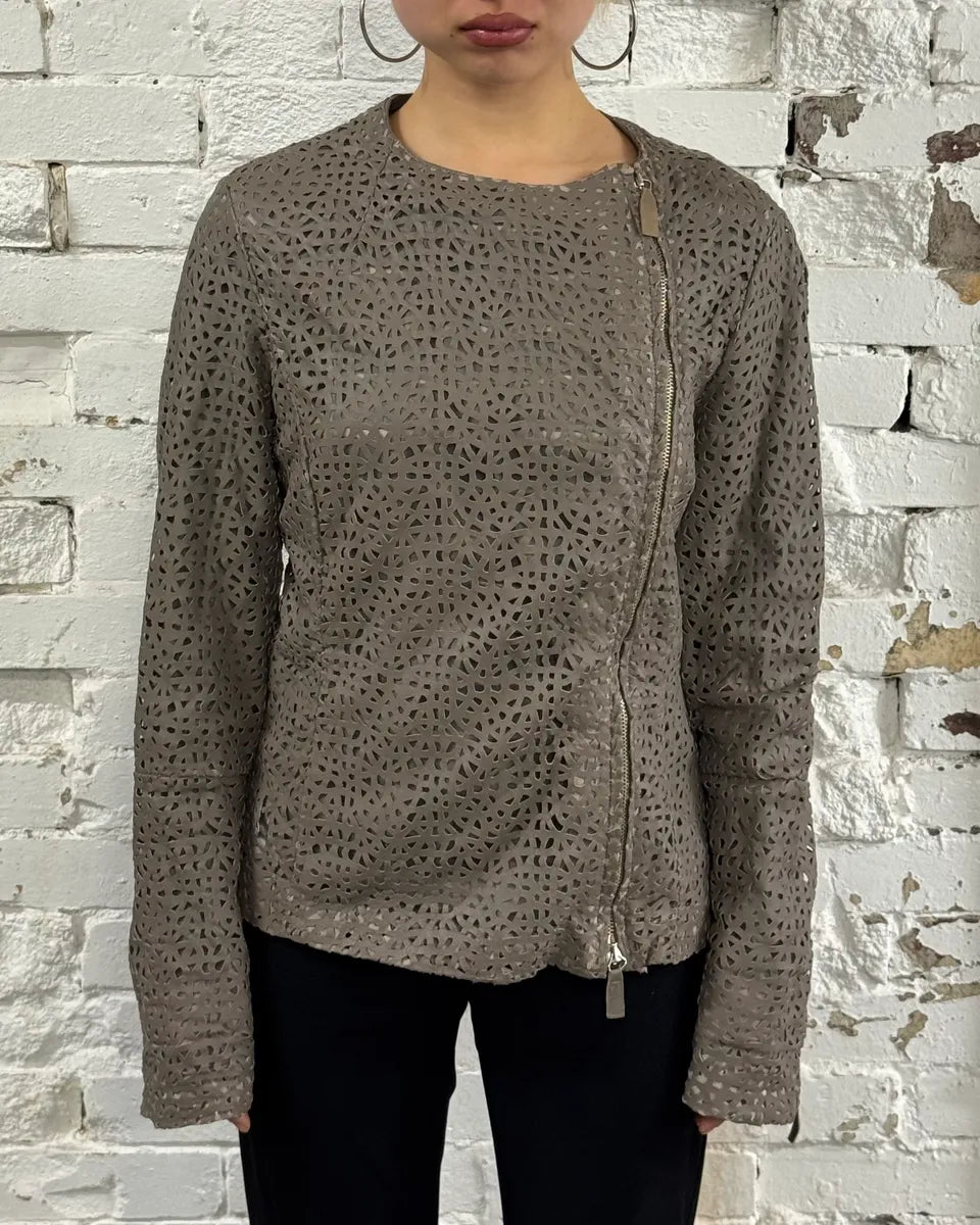 SS2012 Emporio Armani Taupe Perforated Leather Jacket LnLTUDV 1