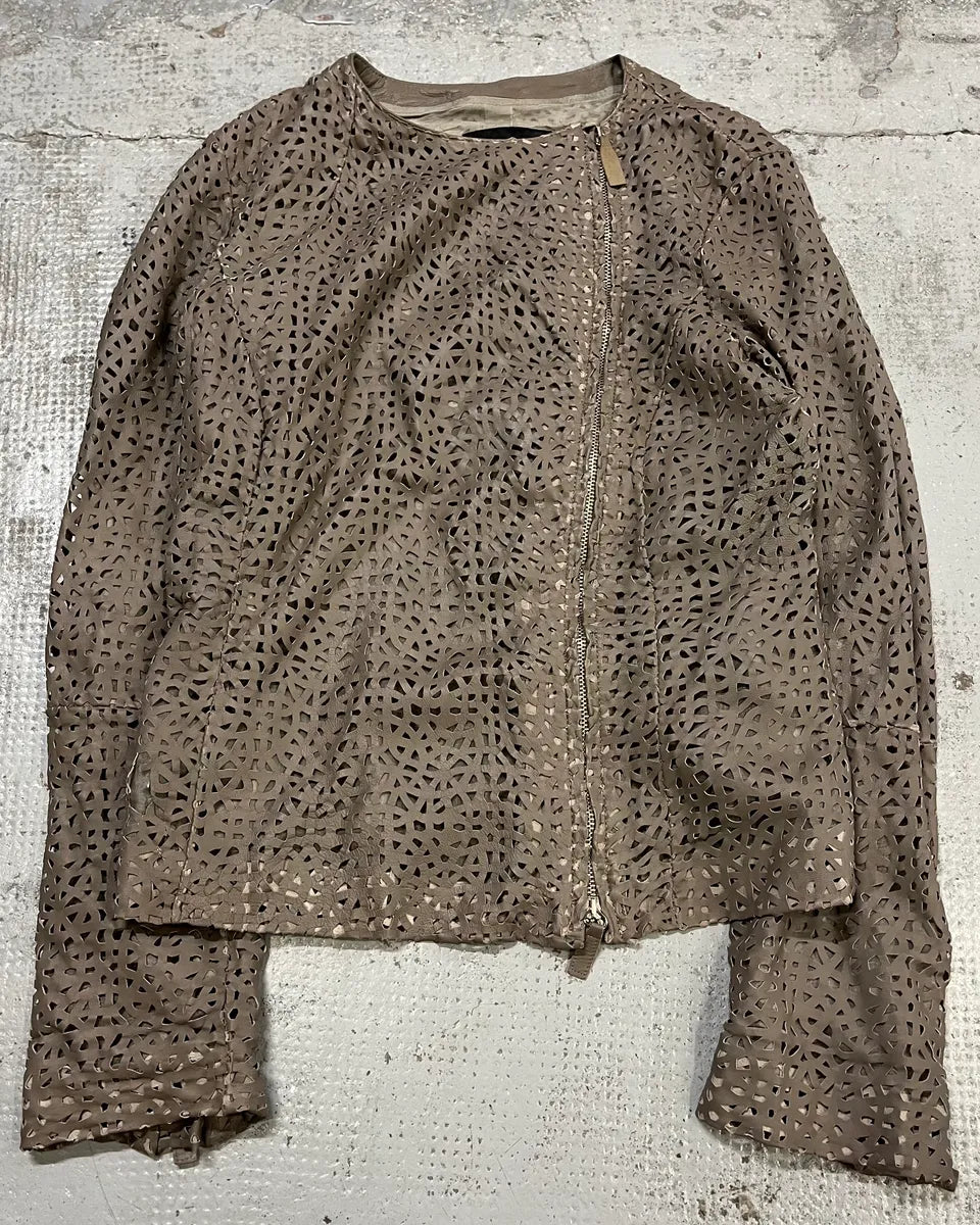 SS2012 Emporio Armani Taupe Perforated Leather Jacket LnLTUDV 3