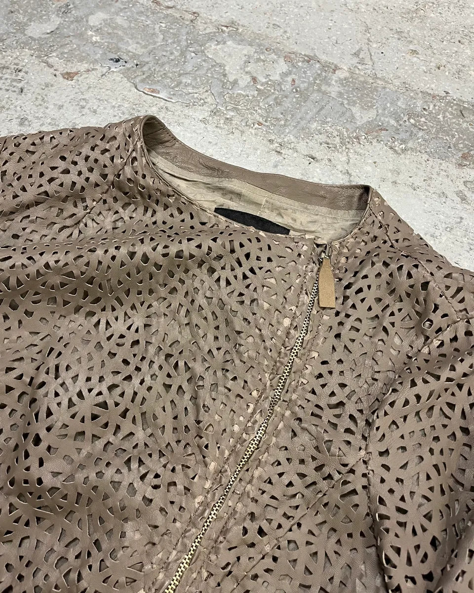 SS2012 Emporio Armani Taupe Perforated Leather Jacket LnLTUDV 4
