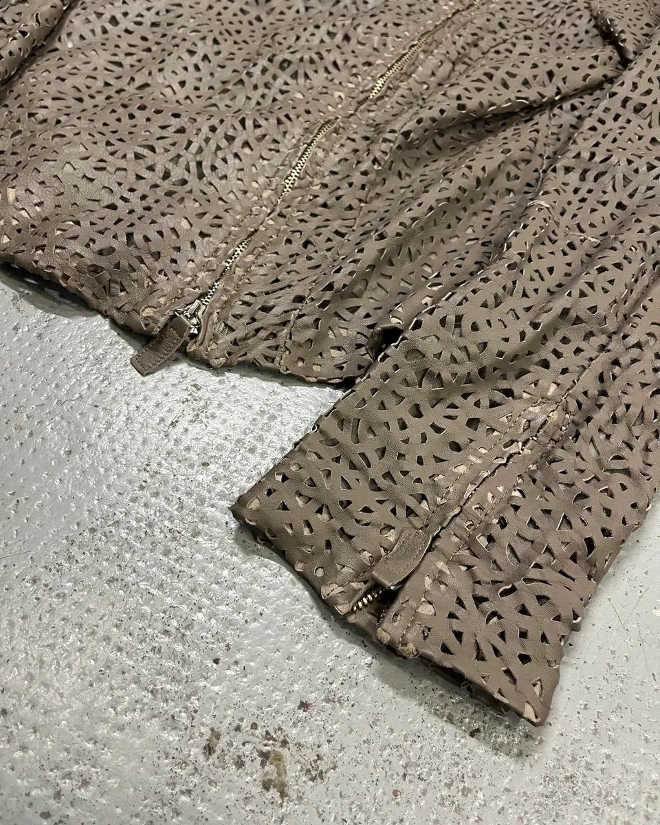 SS2012 Emporio Armani Taupe Perforated Leather Jacket LnLTUDV 5