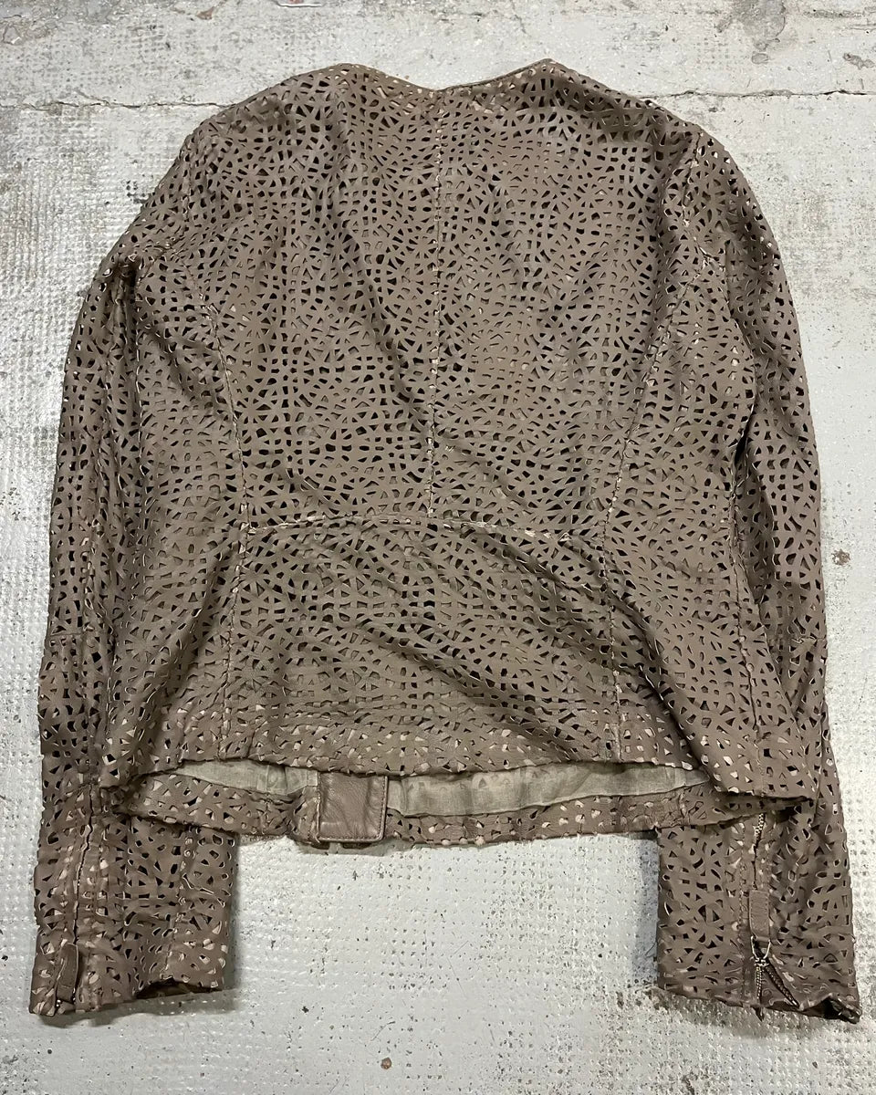 SS2012 Emporio Armani Taupe Perforated Leather Jacket LnLTUDV 6