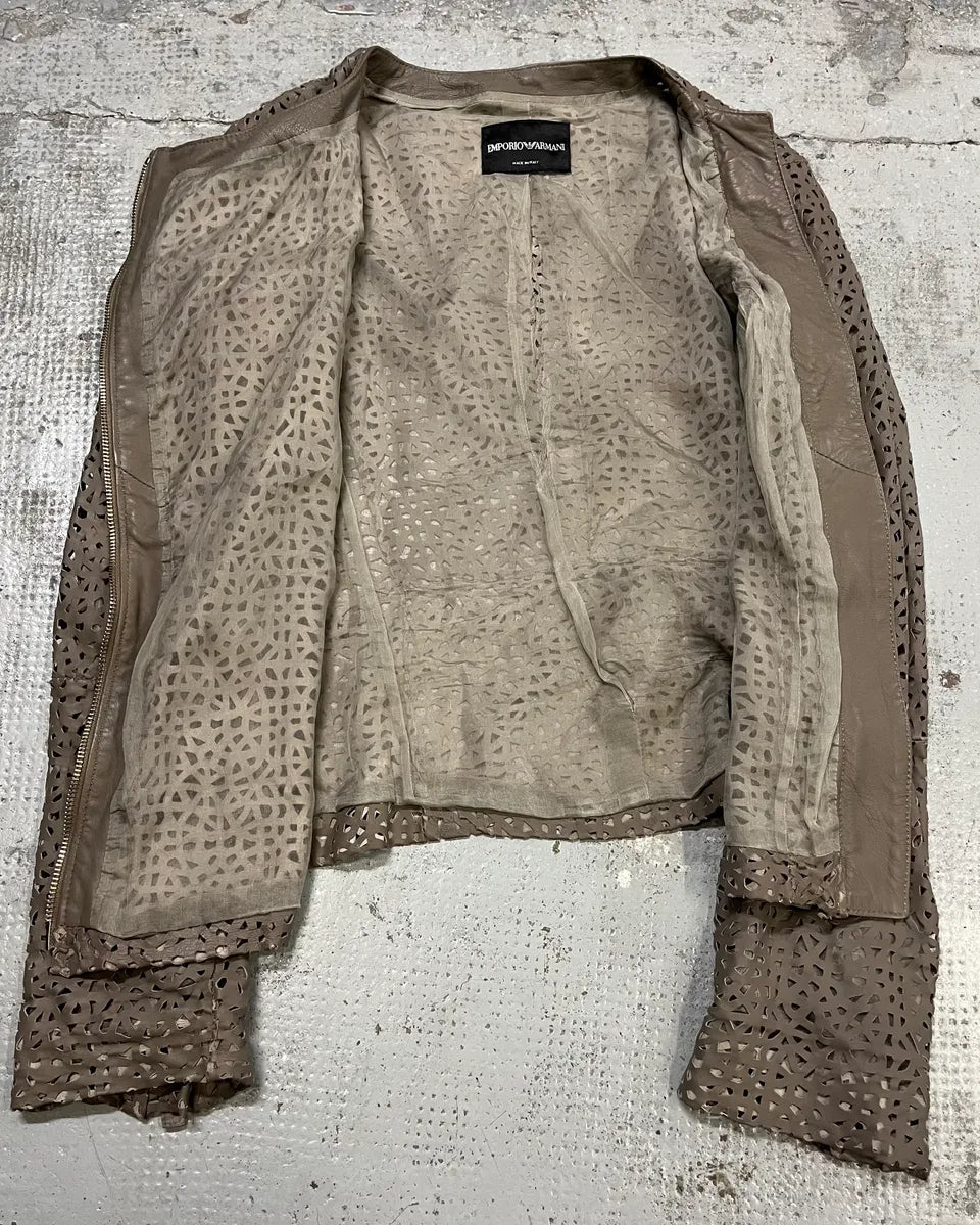 SS2012 Emporio Armani Taupe Perforated Leather Jacket LnLTUDV 7