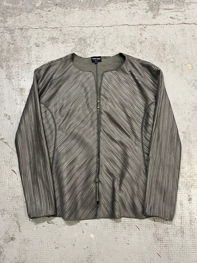 SS2012 Giorgio Armani Pleated Striped Grey Jacket fAUmhlA 0