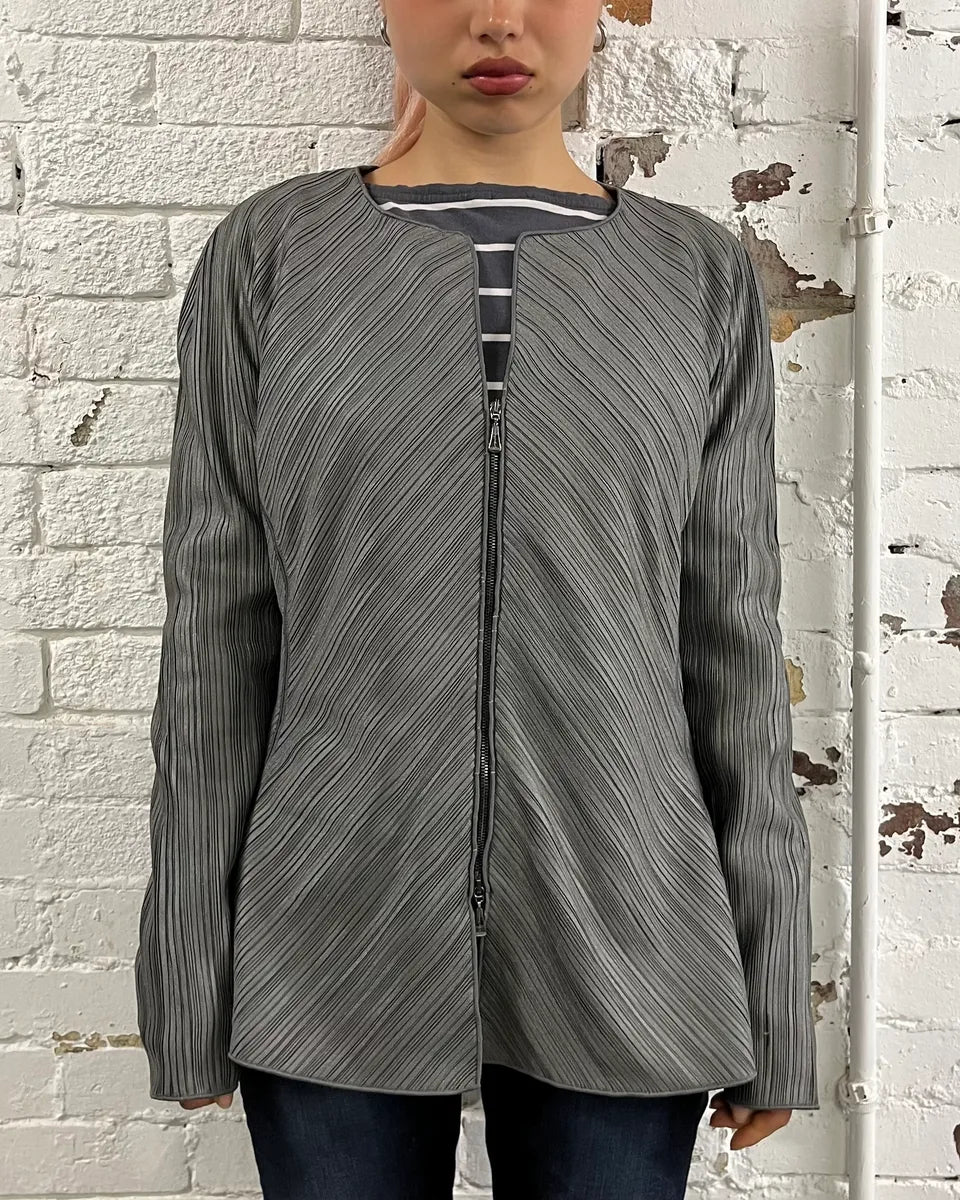 SS2012 Giorgio Armani Pleated Striped Grey Jacket fAUmhlA 1