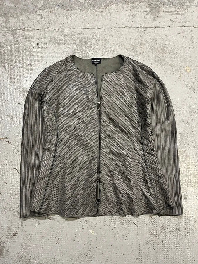 SS2012 Giorgio Armani Pleated Striped Grey Jacket fAUmhlA 4
