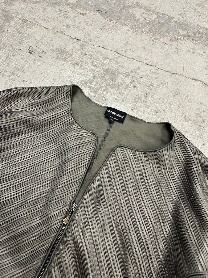 SS2012 Giorgio Armani Pleated Striped Grey Jacket fAUmhlA 5