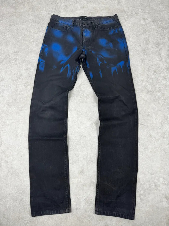 SS2012 Givenchy Black & Blue Abstract Waxed Denim Jeans yhIjgdg 0