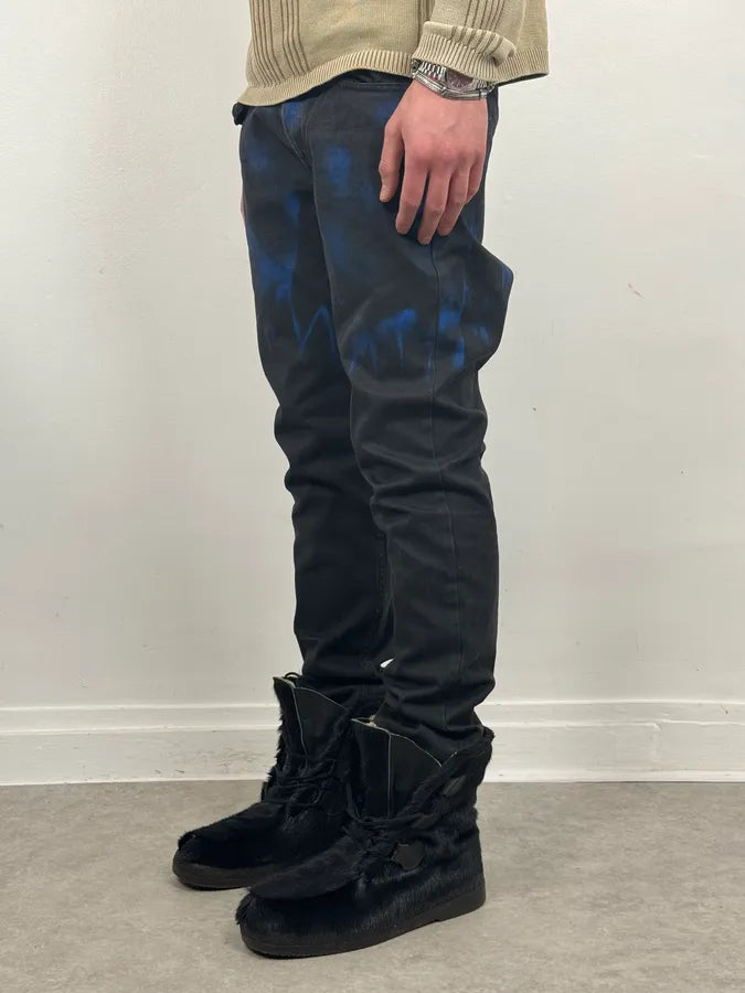 SS2012 Givenchy Black & Blue Abstract Waxed Denim Jeans yhIjgdg 2