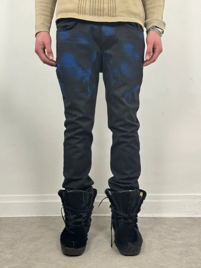 SS2012 Givenchy Black & Blue Abstract Waxed Denim Jeans yhIjgdg 1
