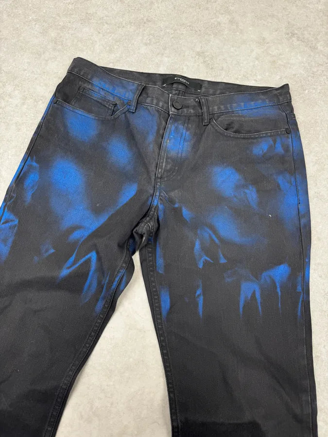 SS2012 Givenchy Black & Blue Abstract Waxed Denim Jeans yhIjgdg 5