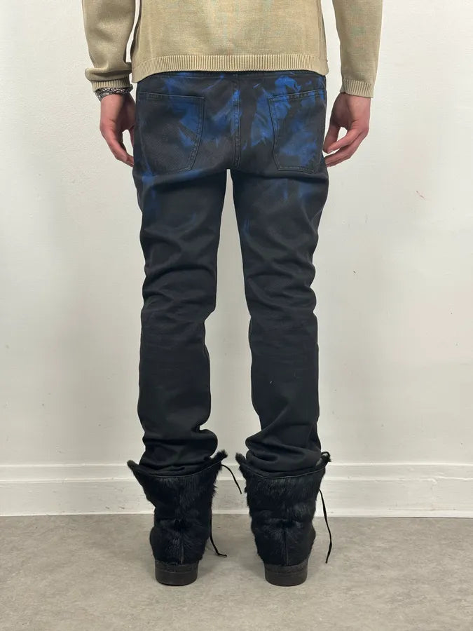 SS2012 Givenchy Black & Blue Abstract Waxed Denim Jeans yhIjgdg 3