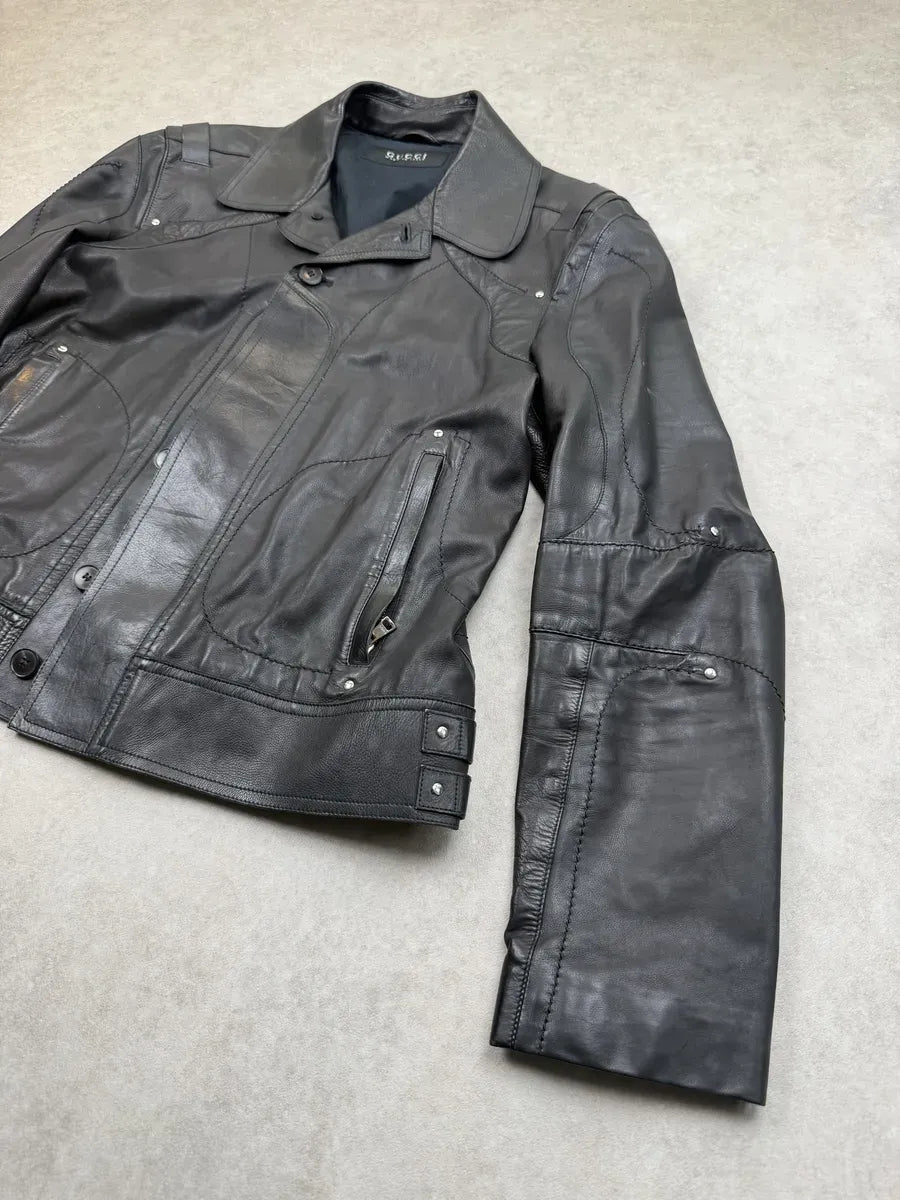 SS2012 Gucci Black Leather Premium Buckle Jacket by Frida Giannini mKzESqj 8
