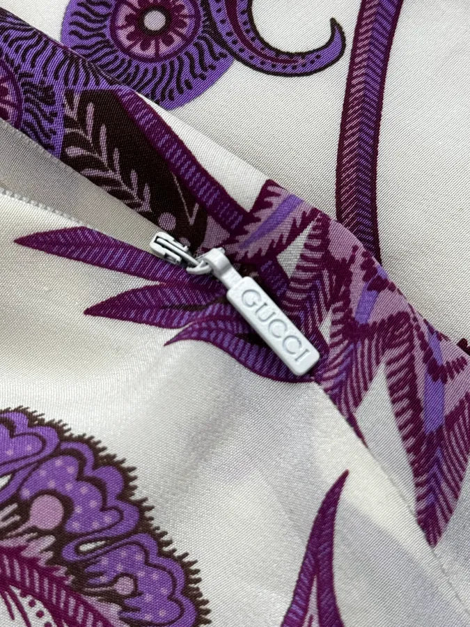 SS2012 Gucci Purple Hybrid Flowers & Birds Pattern Dress by Frida Giannini SqJDZiN 11