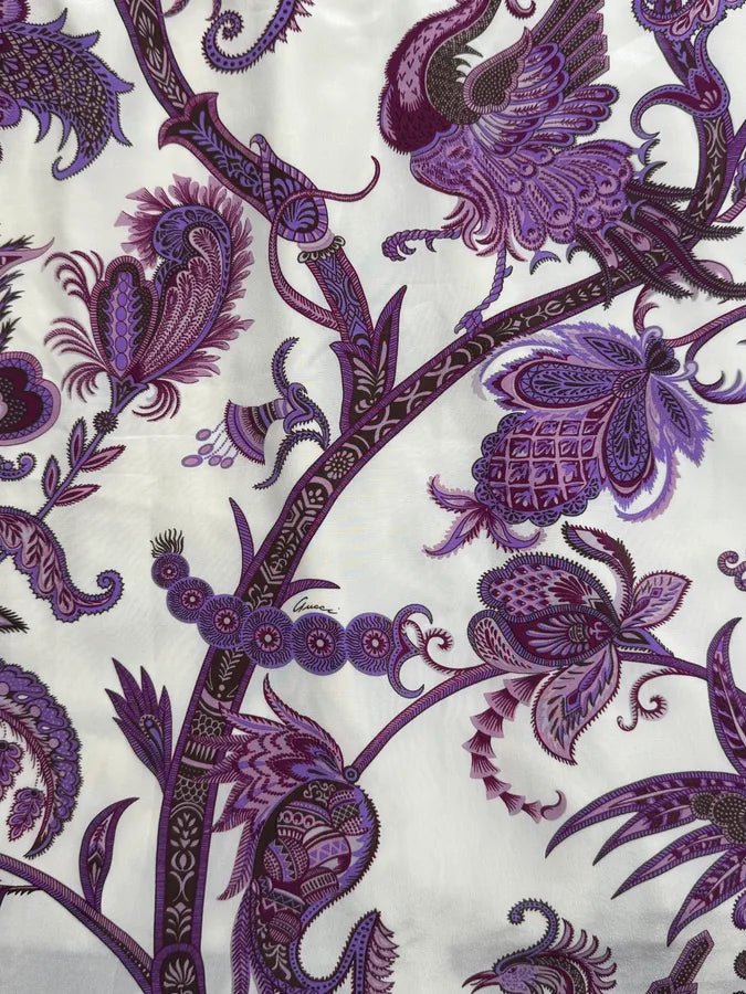 SS2012 Gucci Purple Hybrid Flowers & Birds Pattern Dress by Frida Giannini SqJDZiN 8