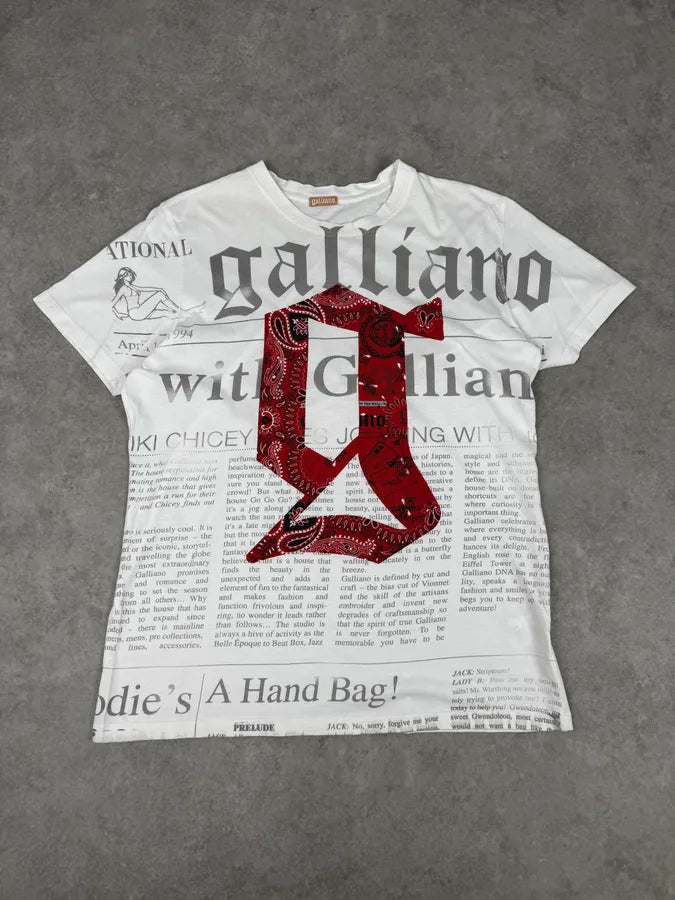 SS2012 John Galliano White Newspaper G Print T-Shirt cqUlagk 0