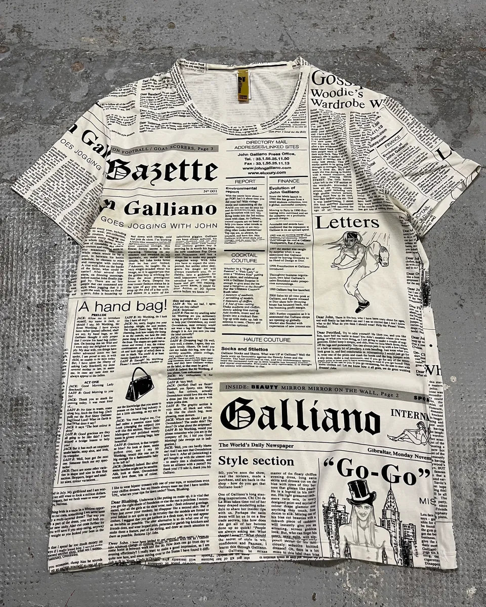 SS2012 John Galliano White Newspaper Print T-Shirt QFsYEbp 0