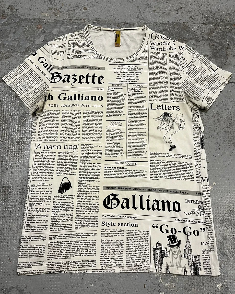 SS2012 John Galliano White Newspaper Print T-Shirt QFsYEbp 3