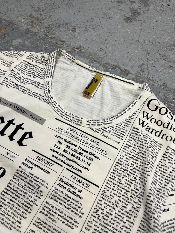 SS2012 John Galliano White Newspaper Print T-Shirt QFsYEbp 4