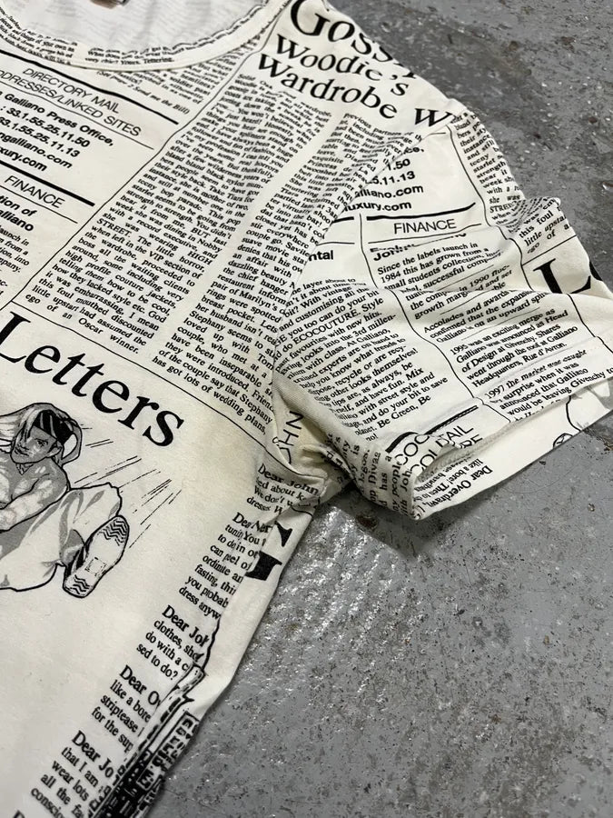 SS2012 John Galliano White Newspaper Print T-Shirt QFsYEbp 6