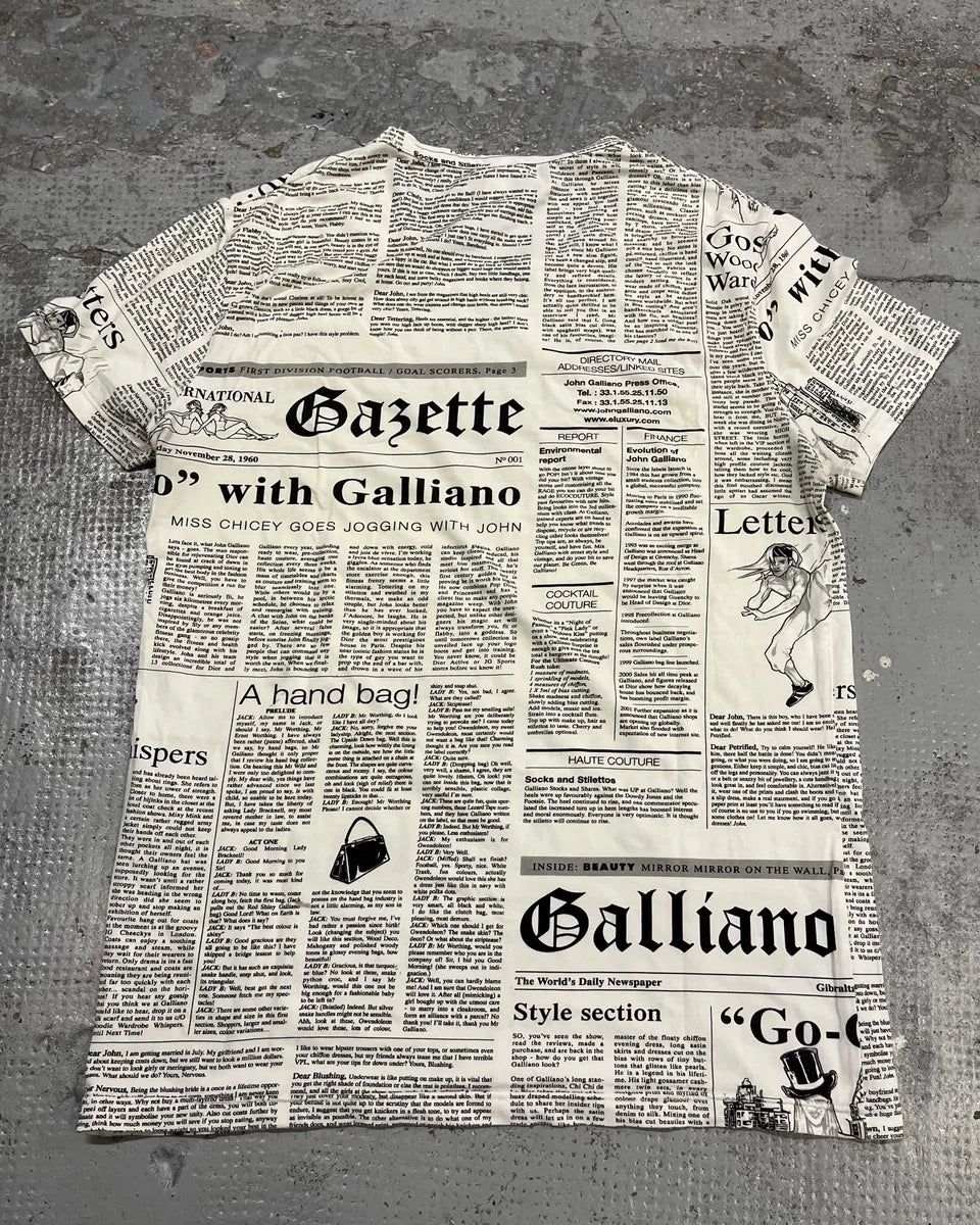 SS2012 John Galliano White Newspaper Print T-Shirt QFsYEbp 7