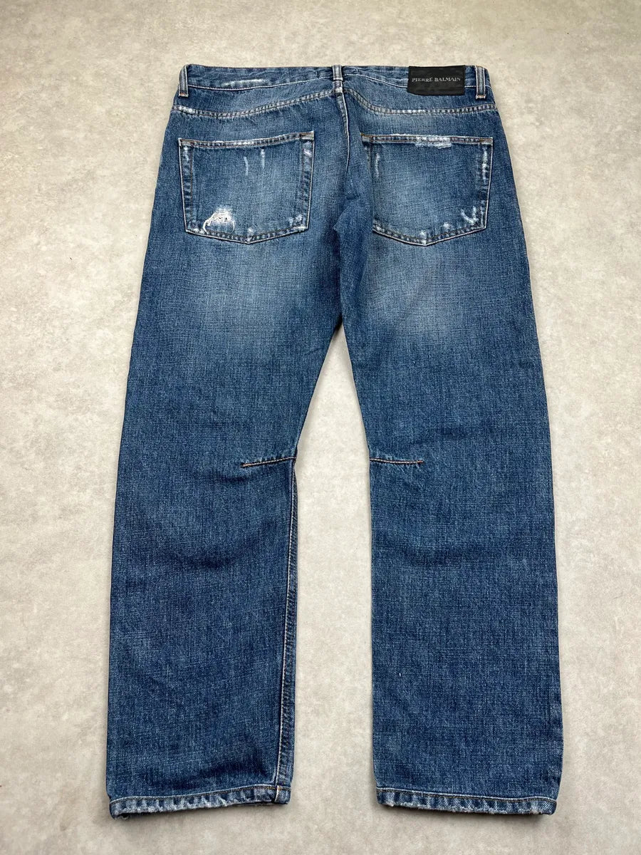SS2012 Pierre Balmain Blue Denim Distressed Jeans gpijWfr 6
