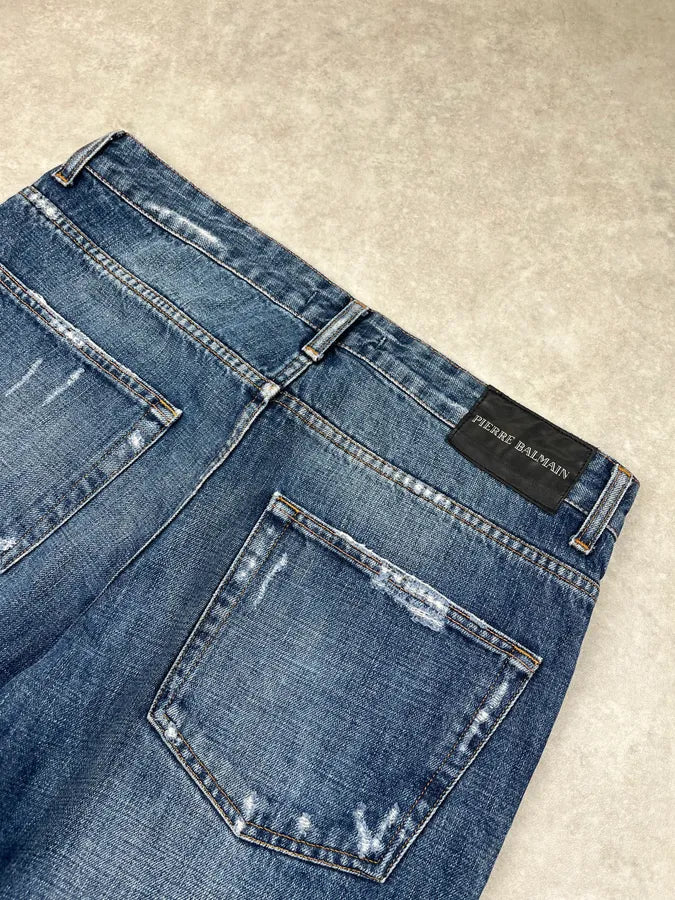SS2012 Pierre Balmain Blue Denim Distressed Jeans gpijWfr 7