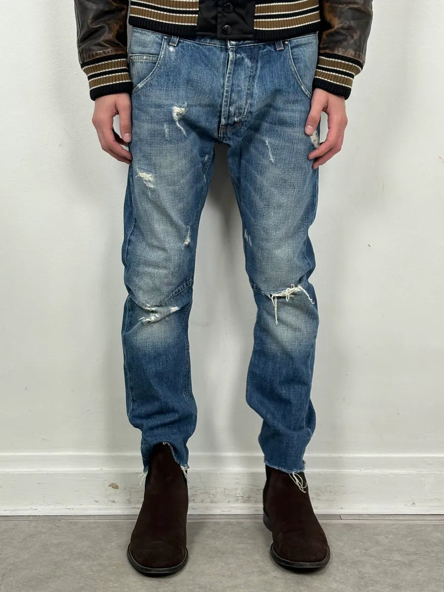 SS2012 Pierre Balmain Light Blue Denim Distressed Jeans sdbFOkl 1