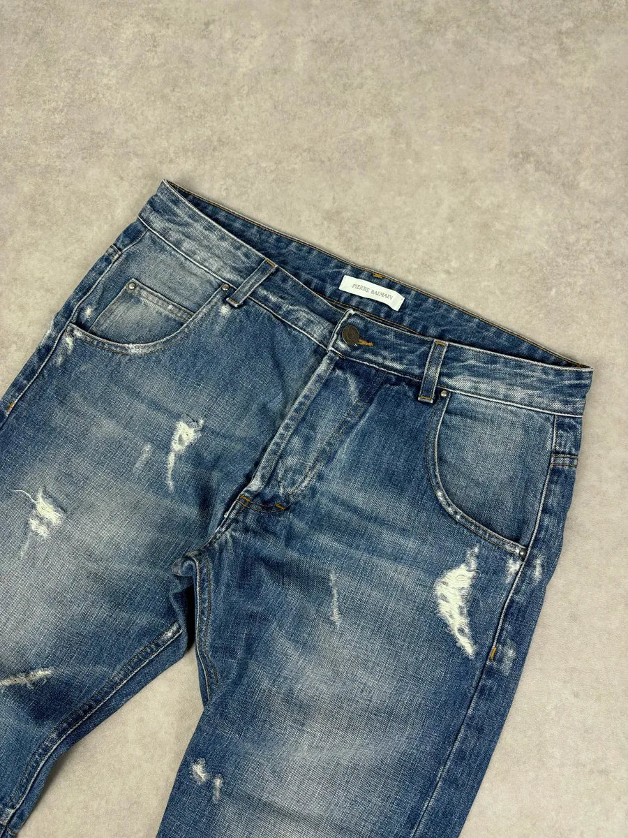 SS2012 Pierre Balmain Light Blue Denim Distressed Jeans sdbFOkl 4