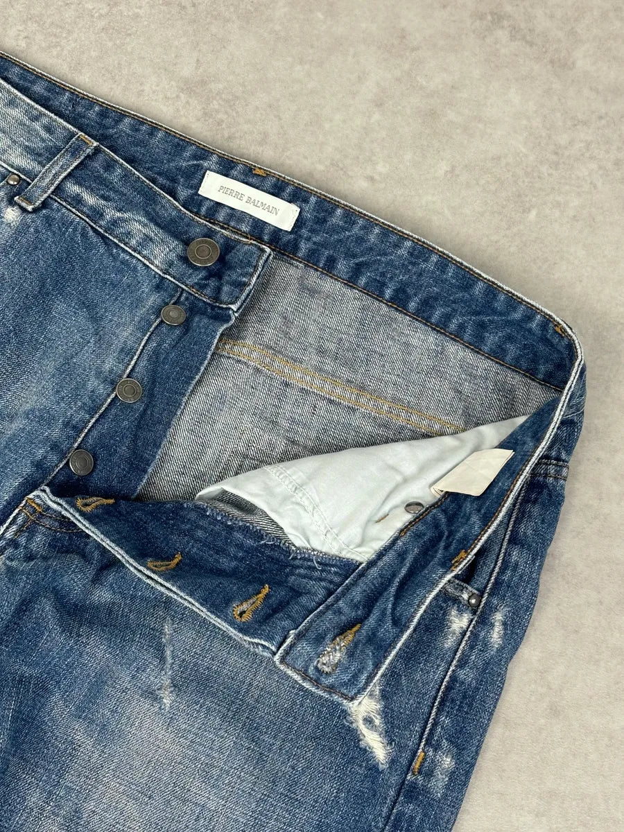 SS2012 Pierre Balmain Light Blue Denim Distressed Jeans sdbFOkl 8