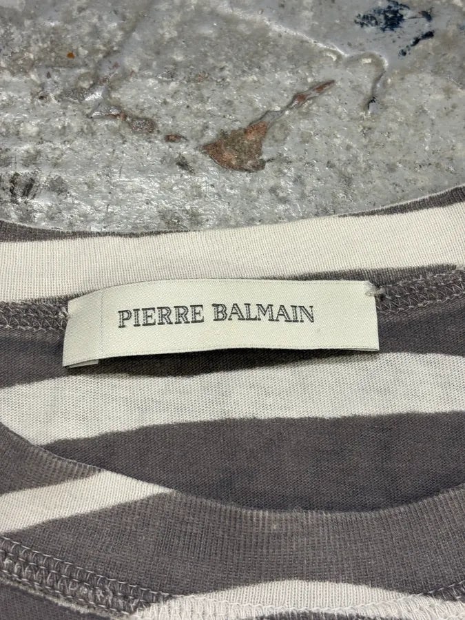 SS2012 Pierre Balmain White & Grey Zebra Striped Savage T-Shirt pSakHNG 6
