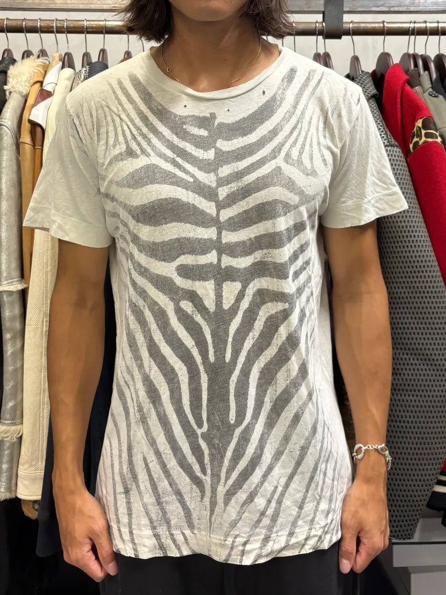 SS2012 Pierre Balmain White & Grey Zebra Striped Savage T-Shirt pSakHNG 1