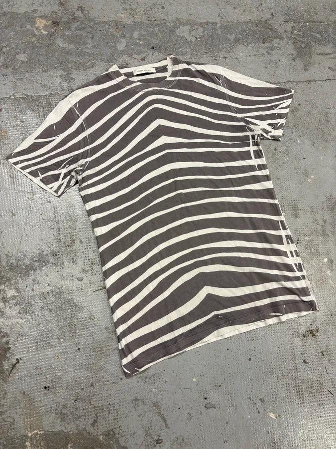 SS2012 Pierre Balmain White & Grey Zebra Striped Savage T-Shirt pSakHNG 3