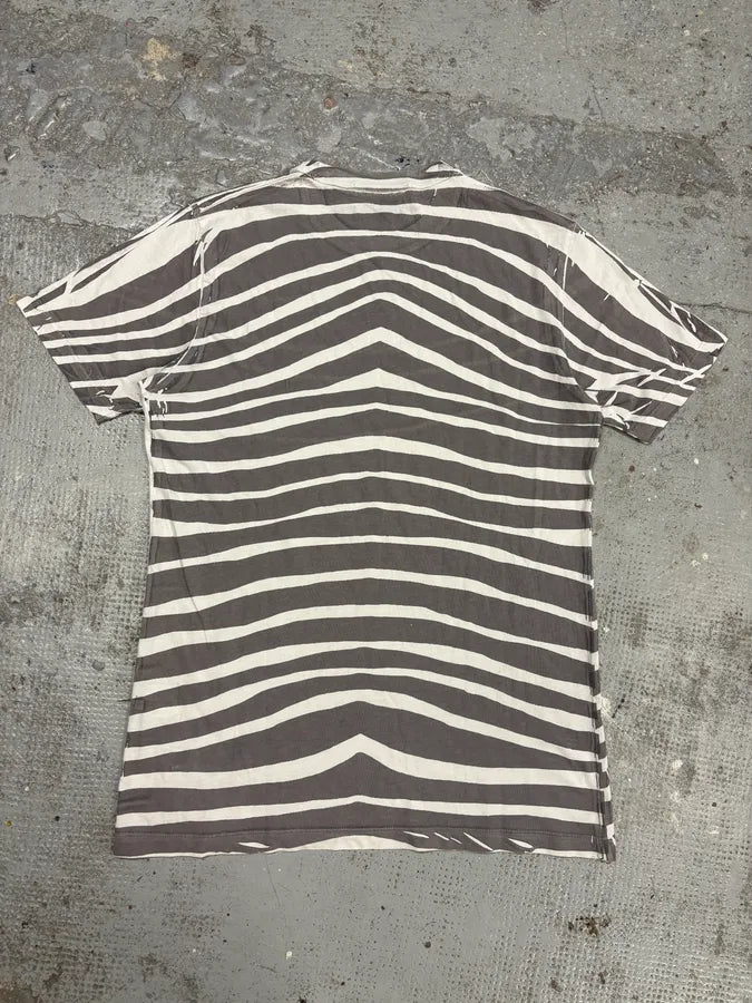 SS2012 Pierre Balmain White & Grey Zebra Striped Savage T-Shirt pSakHNG 5