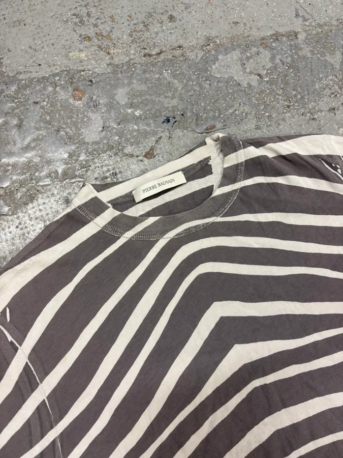 SS2012 Pierre Balmain White & Grey Zebra Striped Savage T-Shirt pSakHNG 4