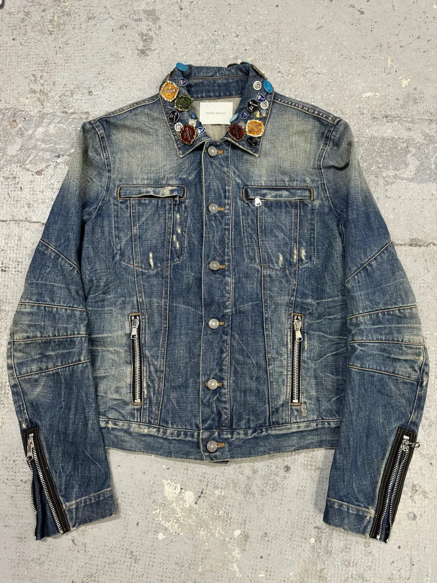 SS2012 Pierre Balmain Winner Pins Faded Denim Jacket TGjUQrR 0