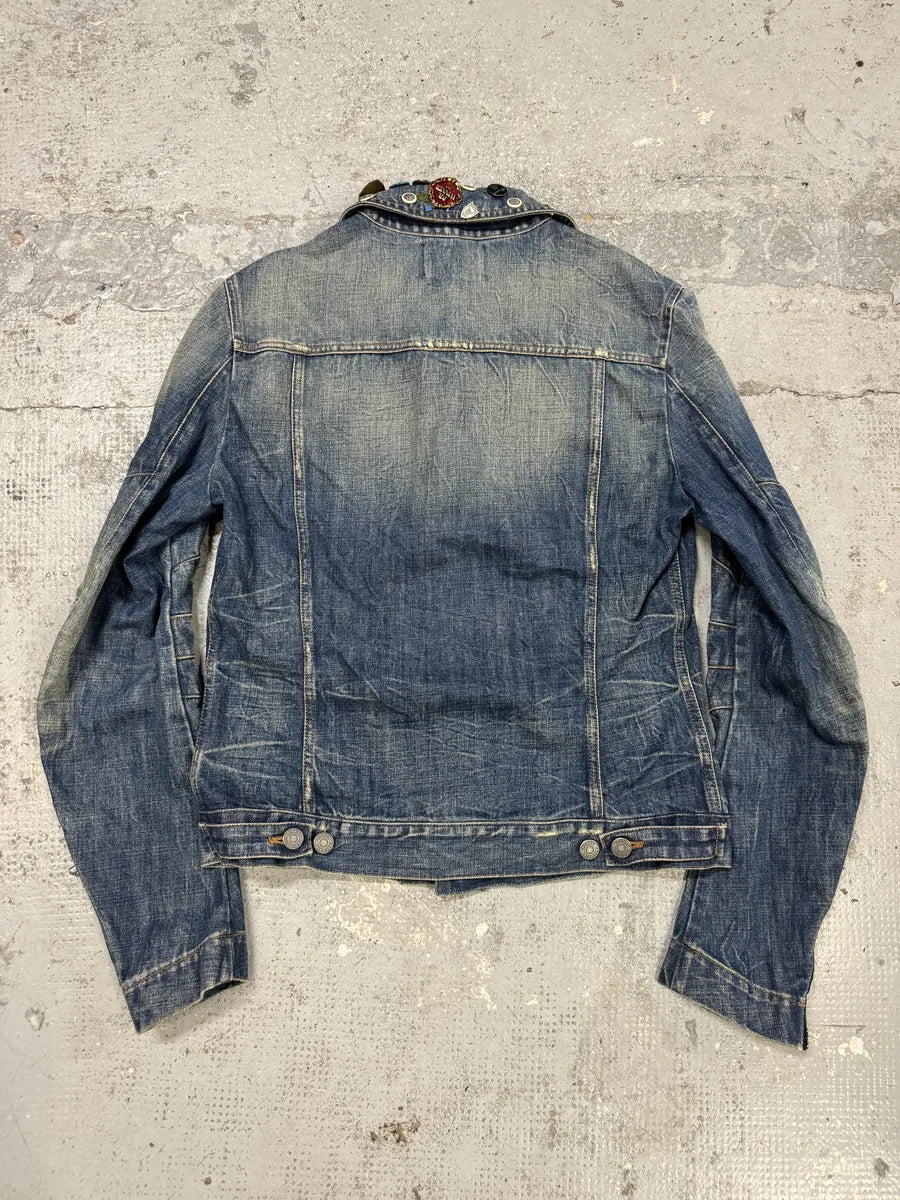 SS2012 Pierre Balmain Winner Pins Faded Denim Jacket TGjUQrR 4