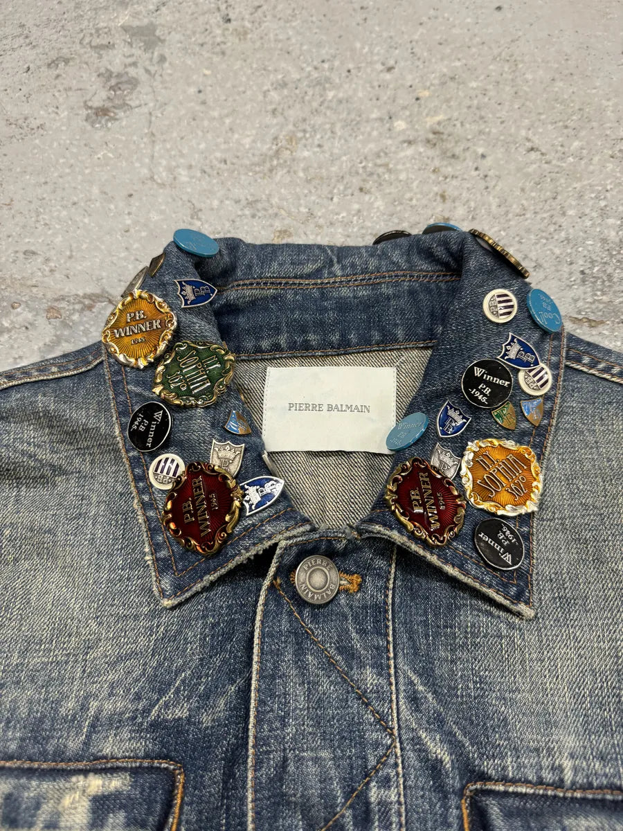 SS2012 Pierre Balmain Winner Pins Faded Denim Jacket TGjUQrR 8
