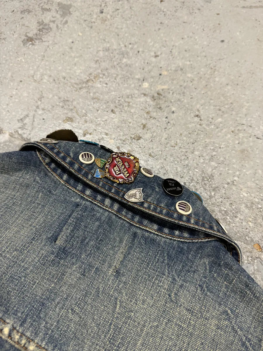 SS2012 Pierre Balmain Winner Pins Faded Denim Jacket TGjUQrR 9