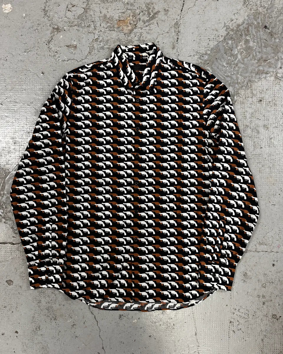 SS2012 Prada Multi Gun White & Brown Shirt YadWTge 0
