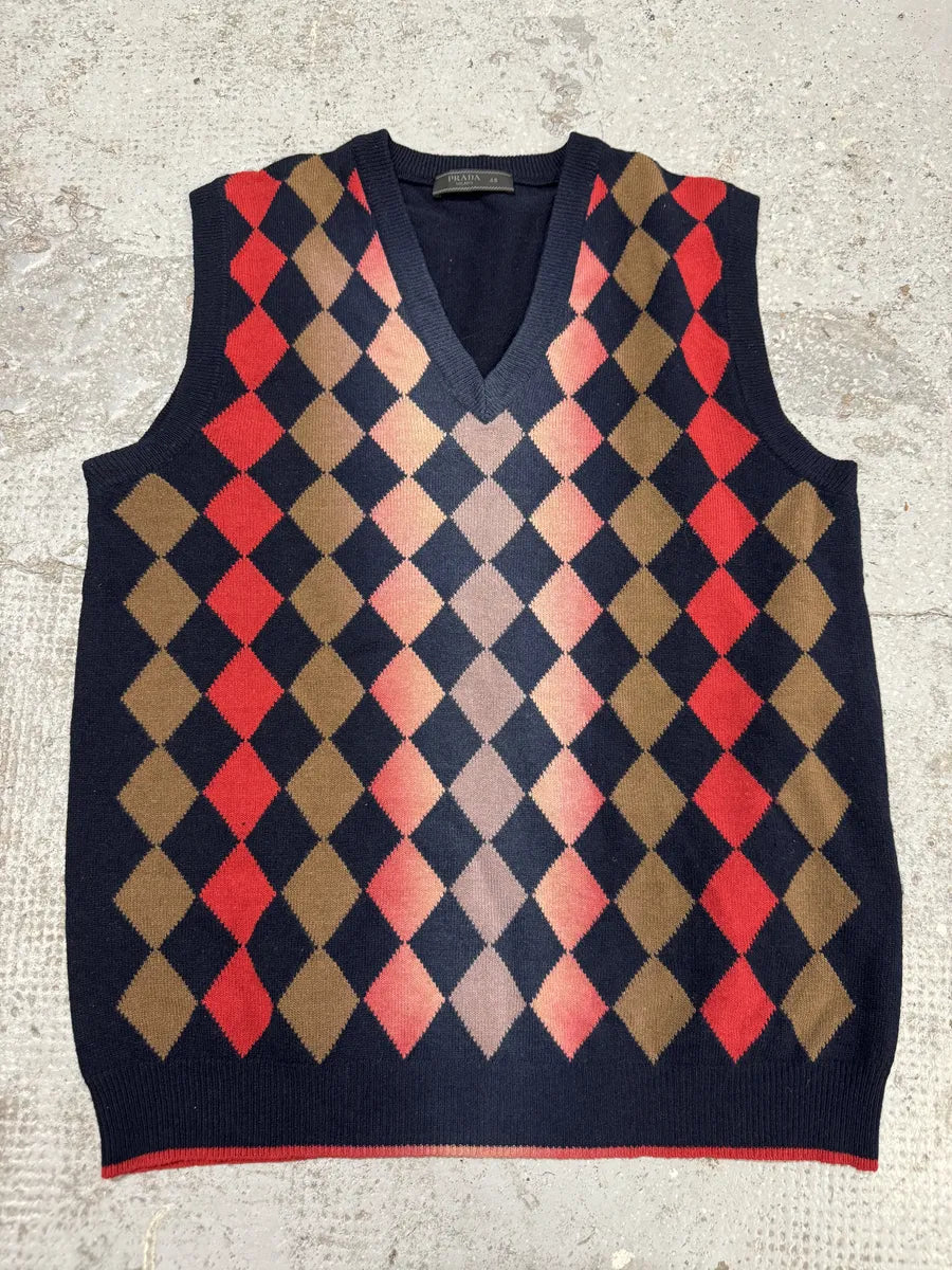 SS2012 Prada V Neck Checked Sleeveless Wool Sweater ZzyrvNJ 0