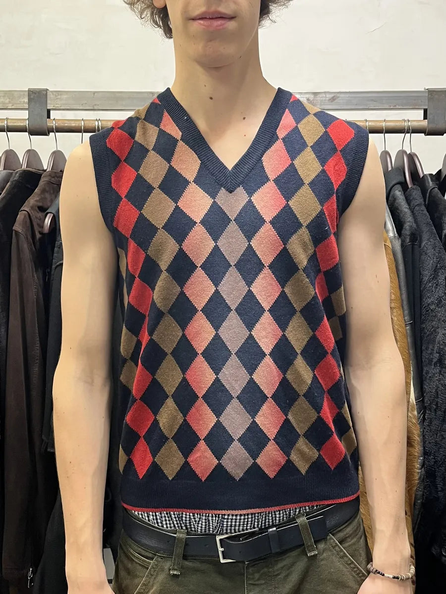SS2012 Prada V Neck Checked Sleeveless Wool Sweater ZzyrvNJ 2