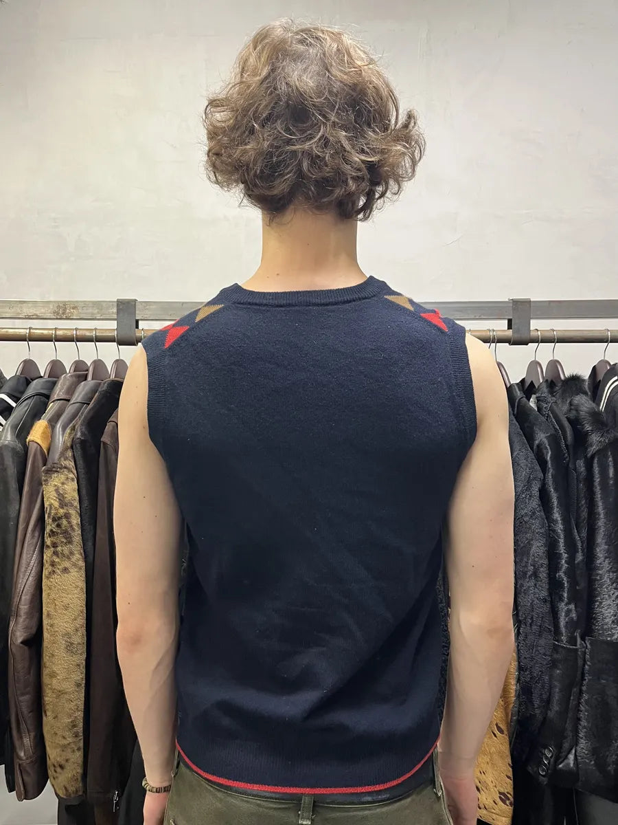 SS2012 Prada V Neck Checked Sleeveless Wool Sweater ZzyrvNJ 3