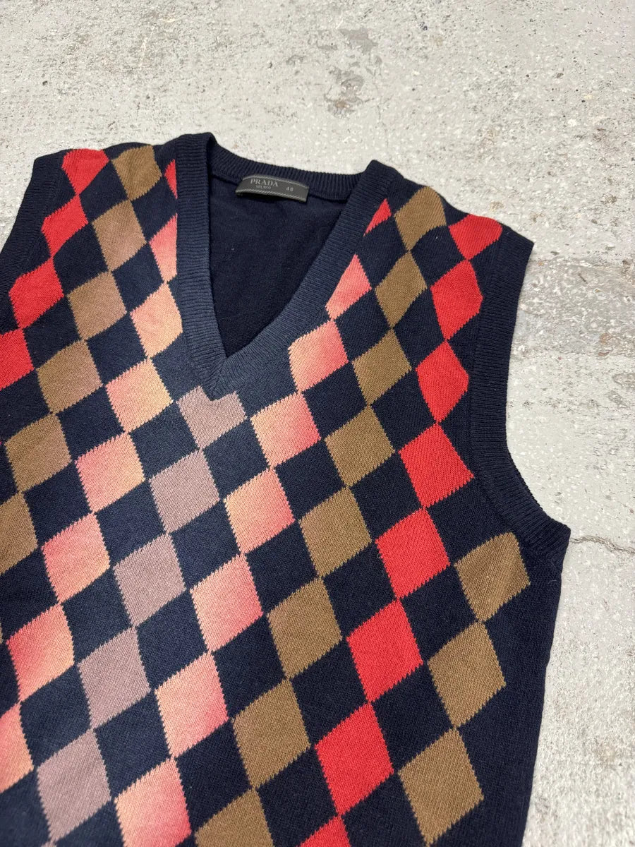 SS2012 Prada V Neck Checked Sleeveless Wool Sweater ZzyrvNJ 4