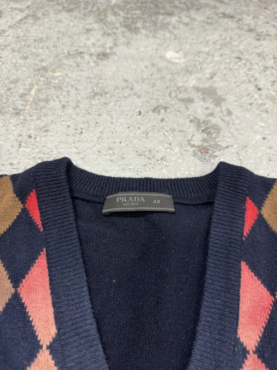 SS2012 Prada V Neck Checked Sleeveless Wool Sweater ZzyrvNJ 5