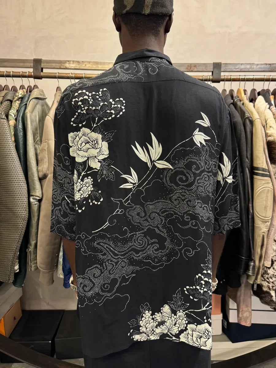 SS2012 Saint Laurent Flowers Asian Clouds Black Shirt smEsyAZ 1