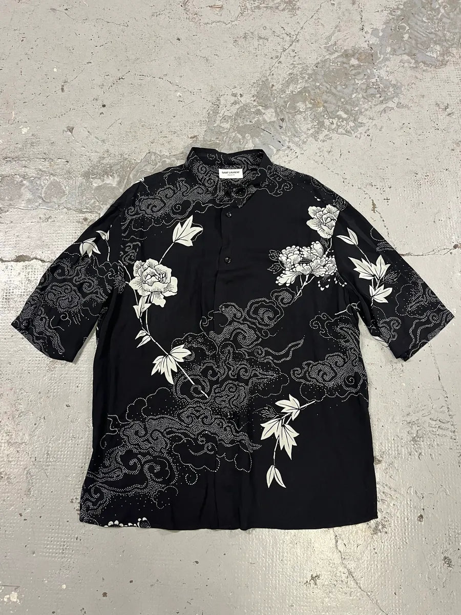 SS2012 Saint Laurent Flowers Asian Clouds Black Shirt smEsyAZ 2